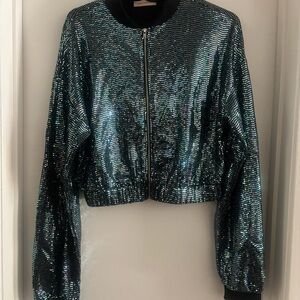 Sequin Bomber Jacket - Shimmering Teal